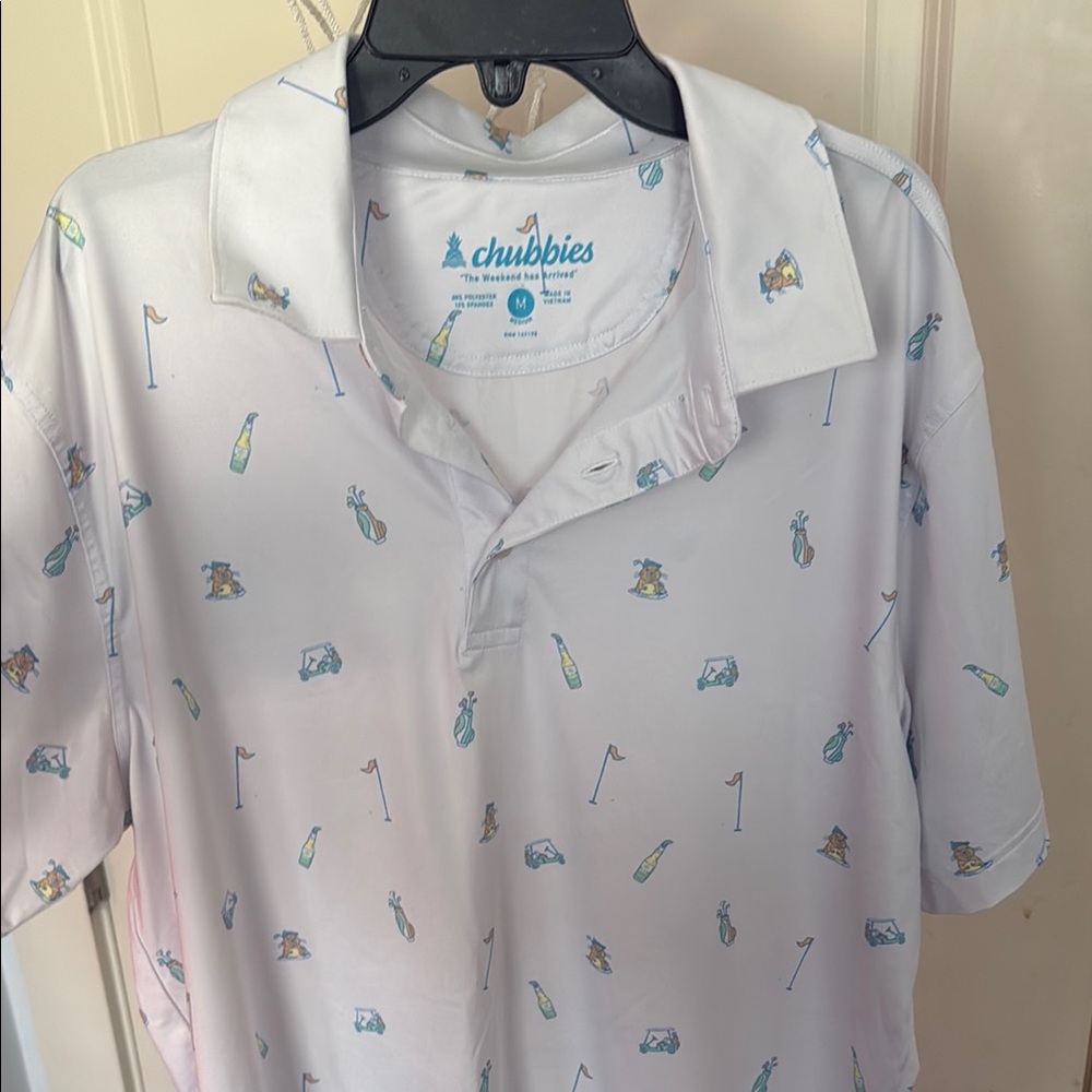 Chubbies White and Blue Polo Shirt Casual Style Golf and beer shirt